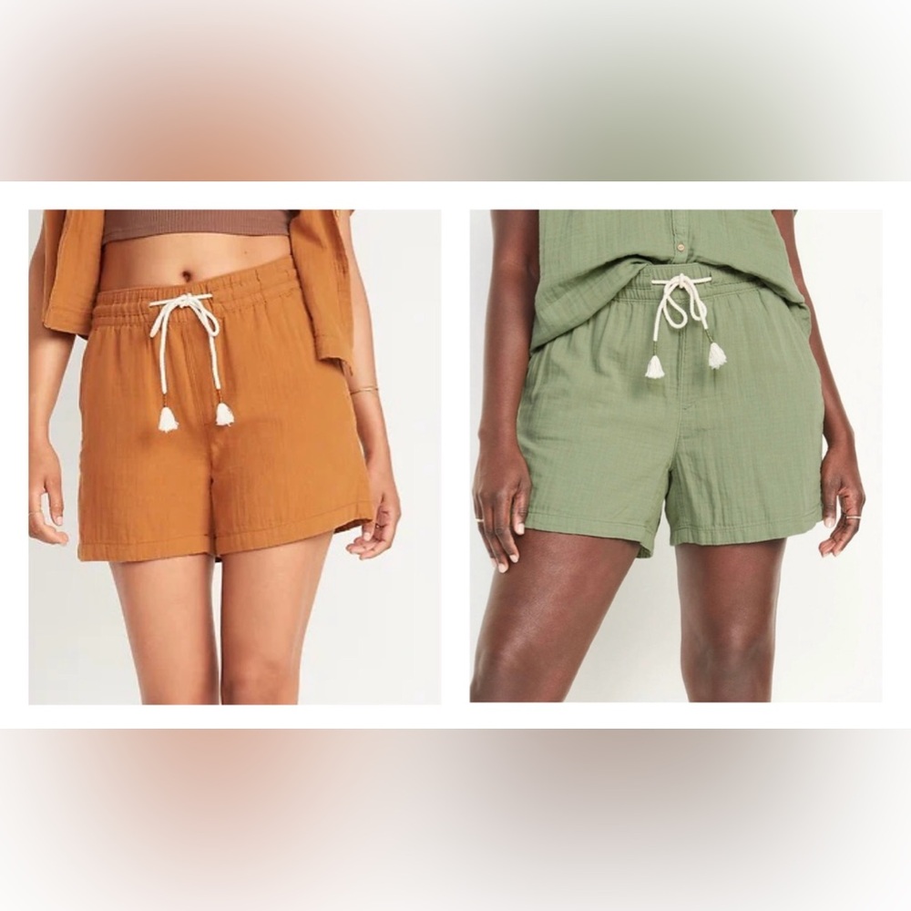 Set of 2! Lightweight Cotton Shorts - High Waisted, Drawstring, sz 3X